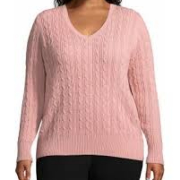 St. John's Bay Cable V-Neck Sweater - Plus - Picture 1 of 5